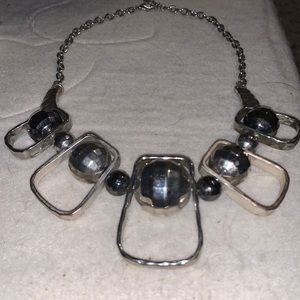 Disco Ball Shades of Silver and Gray. Hammered Silver Tone Statement Necklace